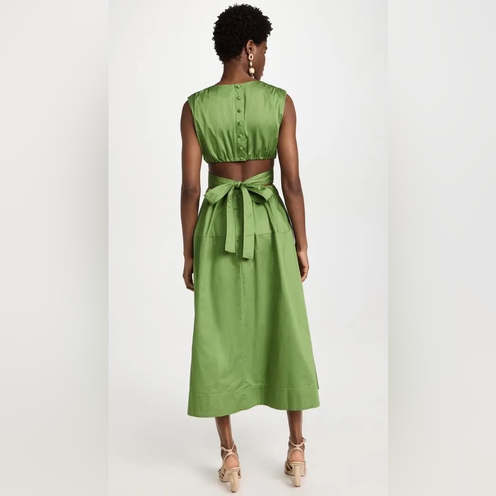 Aje Zorina Tie-Detail Midi Dress Green Sleeveless | Size 8 - Picture 3 of 10
